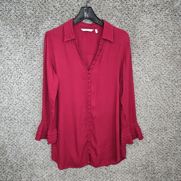 Soft Surroundings Top‎ Womens XS Maroon Collared Tunic Button Up Casual Ladies - Picture 1 of 7